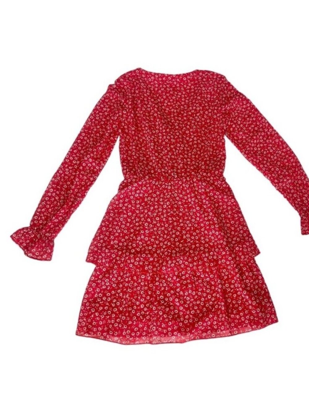 H&M Divided Red Floral Long-Sleeve Tiered Mini Dress XXS NWT - Picture 5 of 13